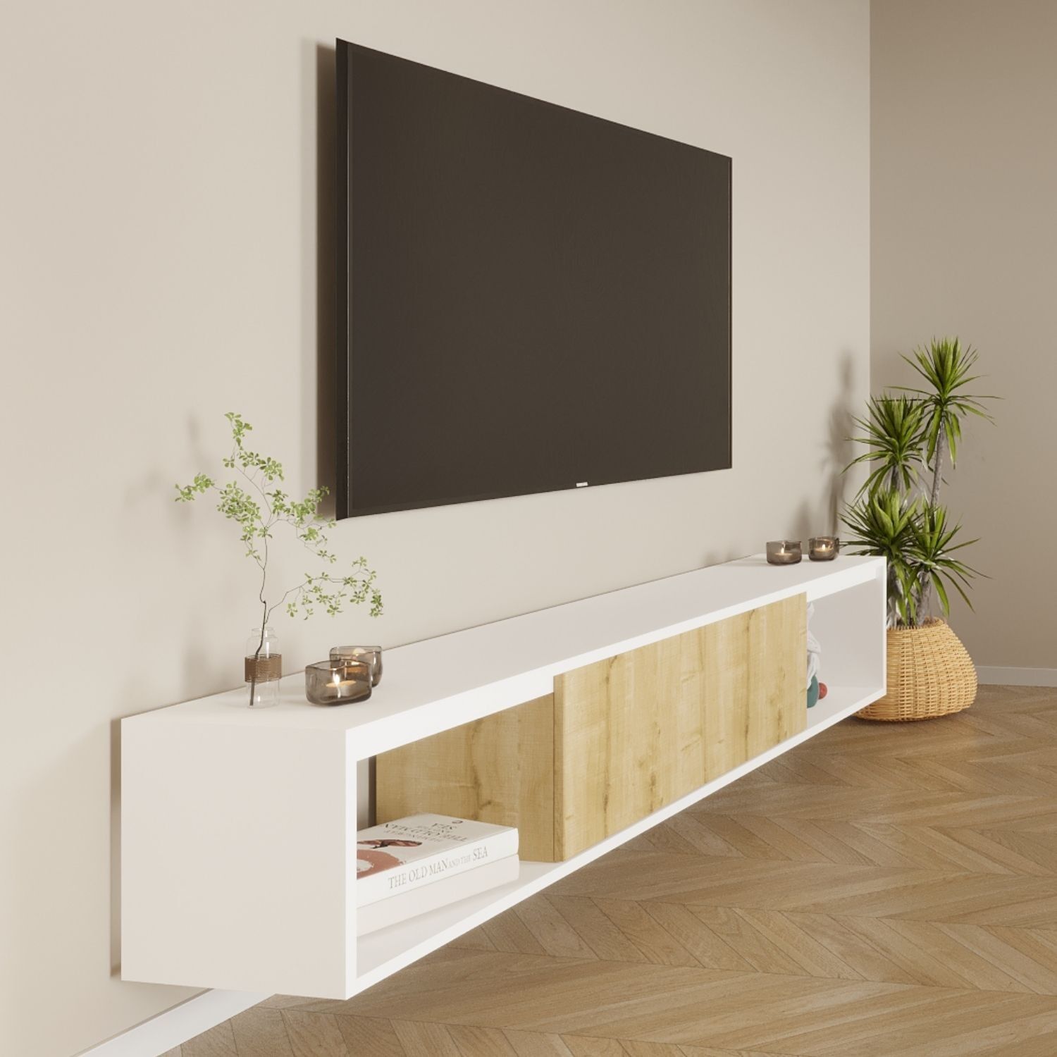 Viesmo Modeno Tv Ünitesi Safir Meşe Beyaz