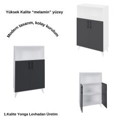 Viesmo Nova 3 Raflı Dosya Dolabı, Ofis Dolabı Antrasit Beyaz