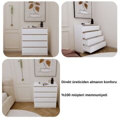 Viesmo Tidy Dört Çekmeceli Şifonyer Beyaz Safir Meşe