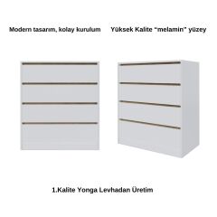 Viesmo Tidy Dört Çekmeceli Şifonyer Beyaz Safir Meşe