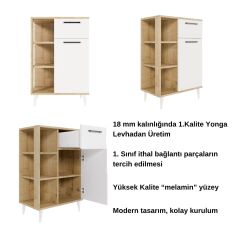 Lina Çok Amaçlı Dolap, Kahve Dolabı, Kitaplık  Beyaz Safir Meşe