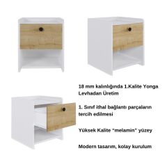 Rava Tek Çekmeceli Raflı Komodin Beyaz Safirmeşe