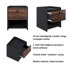 Rava Tek Çekmeceli Raflı Komodin Barok Antrasit